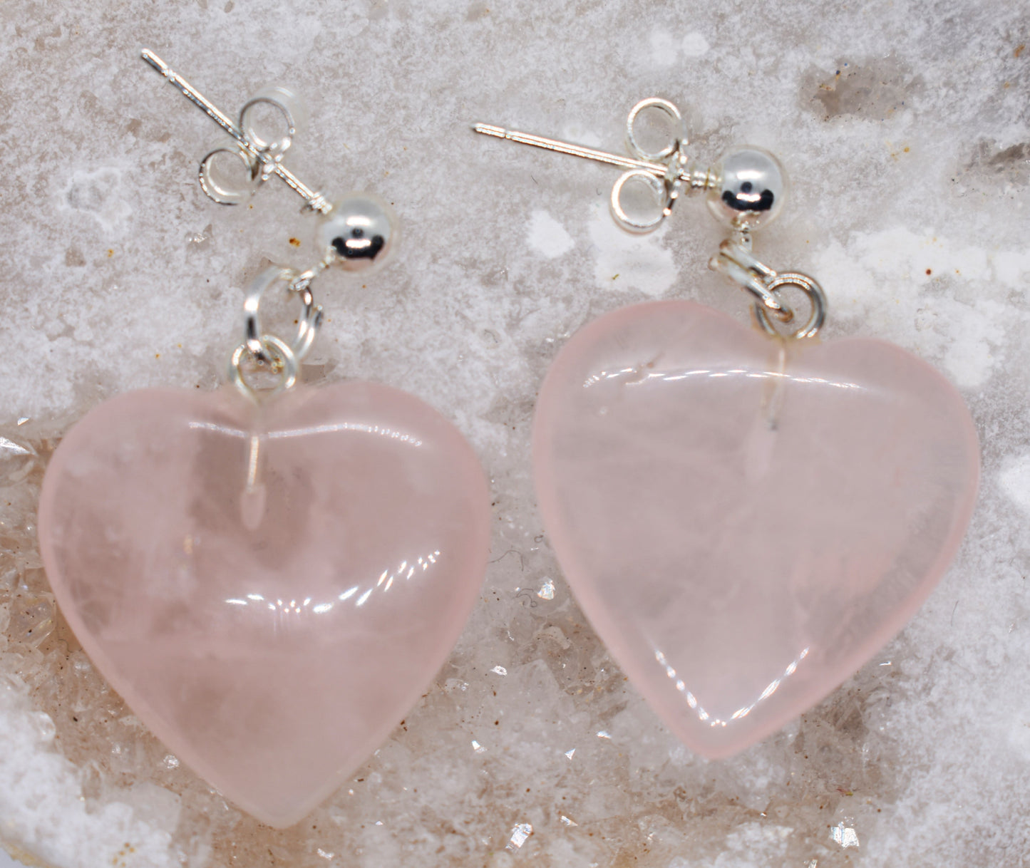 Oorbellen Rozekwarts Hartjes groot