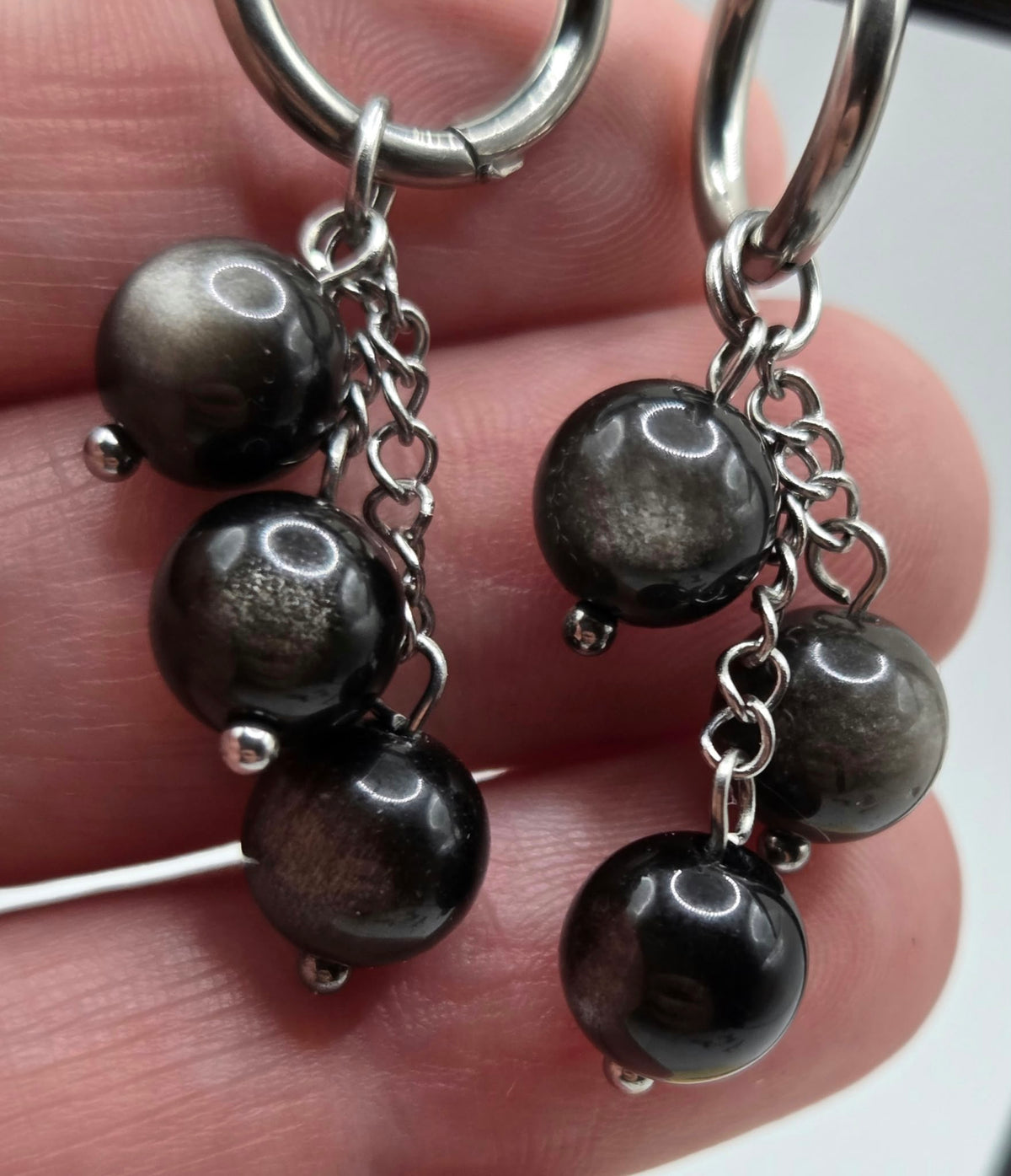 Oorbellen Zilver Obsidiaan