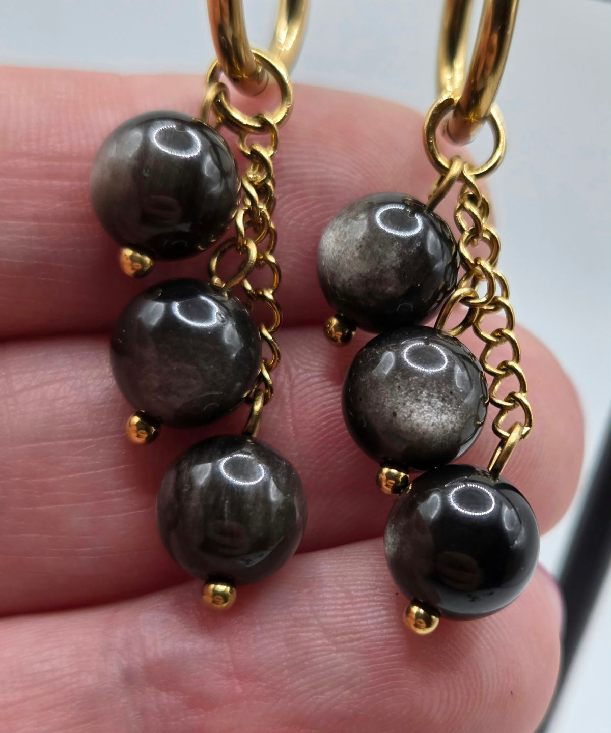 Oorbellen Zilver Obsidiaan