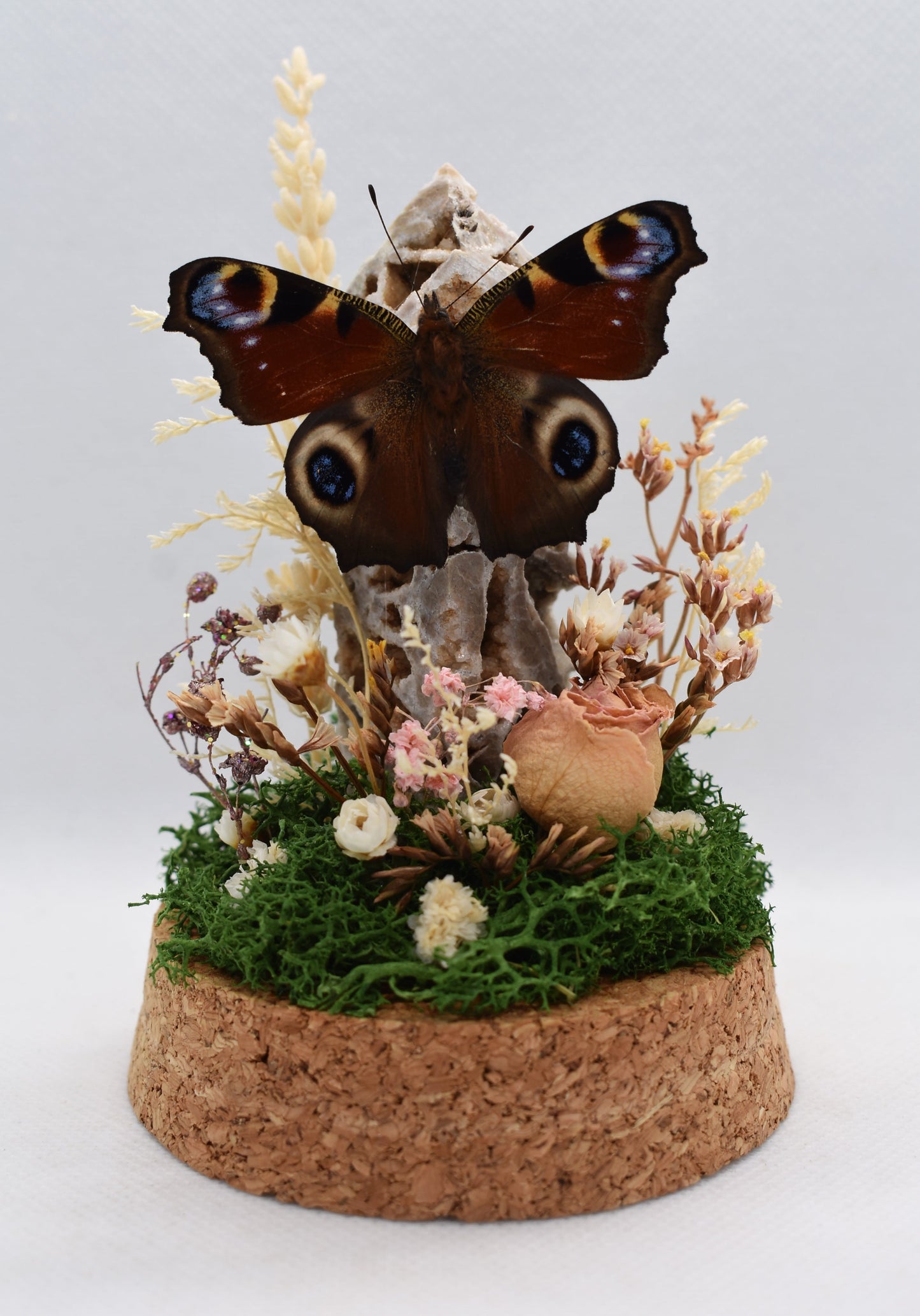 Vlinderstolp met een Dagpauwoog op een Sfaleriet toren