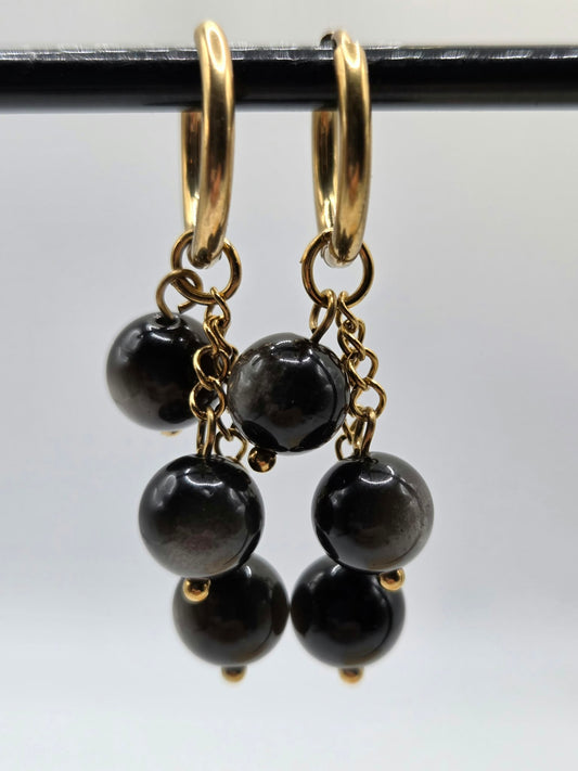 Oorbellen Zilver Obsidiaan