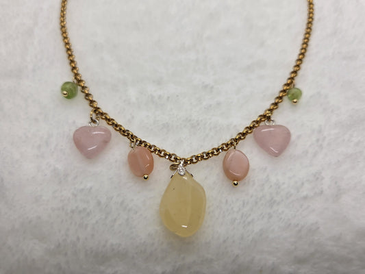 Statementketting Peridoot, Maansteen, Rozenkwarts, Calciet