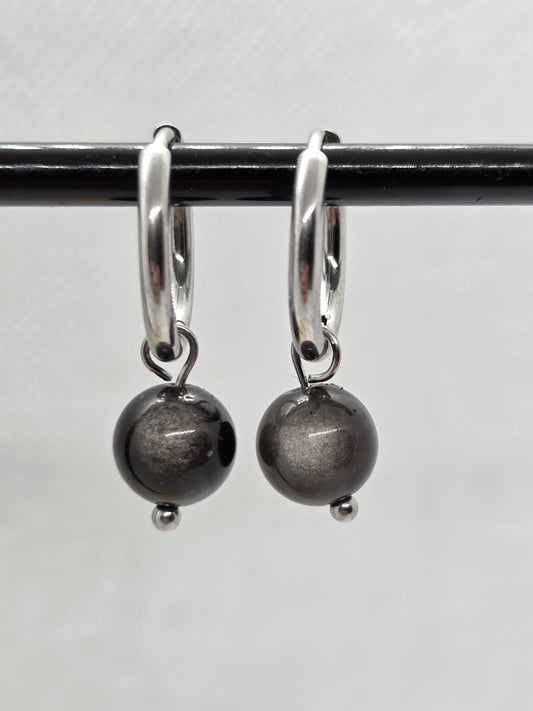 Oorbellen Zilver Obsidiaan