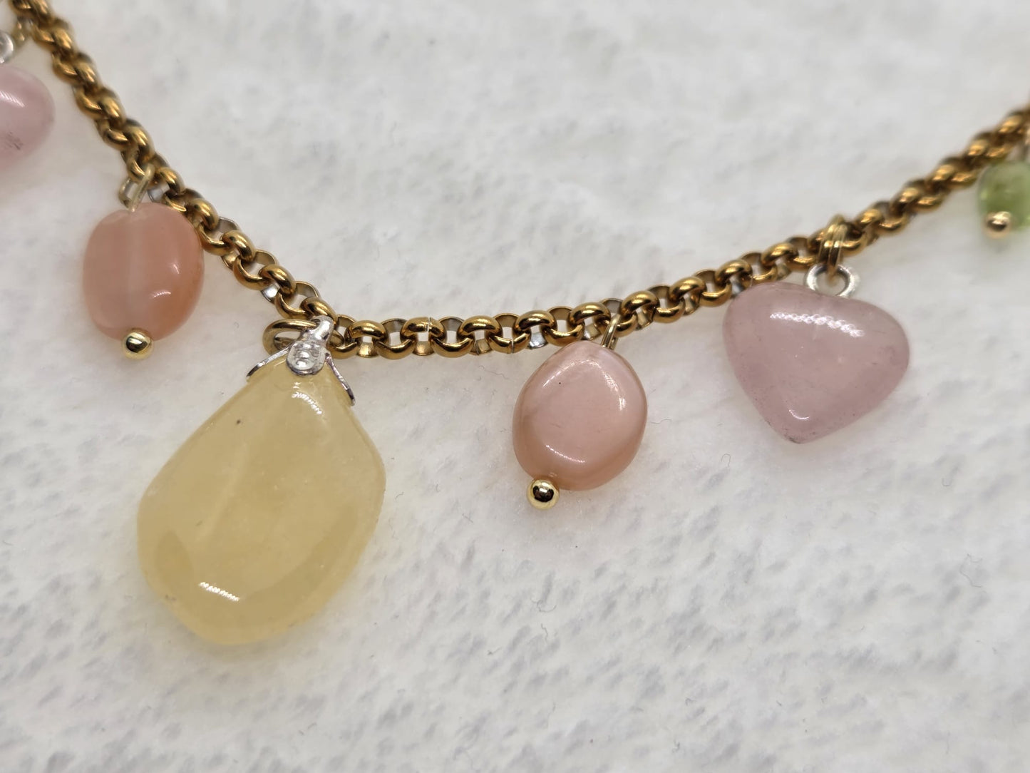 Statementketting Peridoot, Maansteen, Rozenkwarts, Calciet