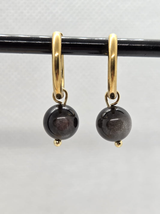 Oorbellen Zilver Obsidiaan