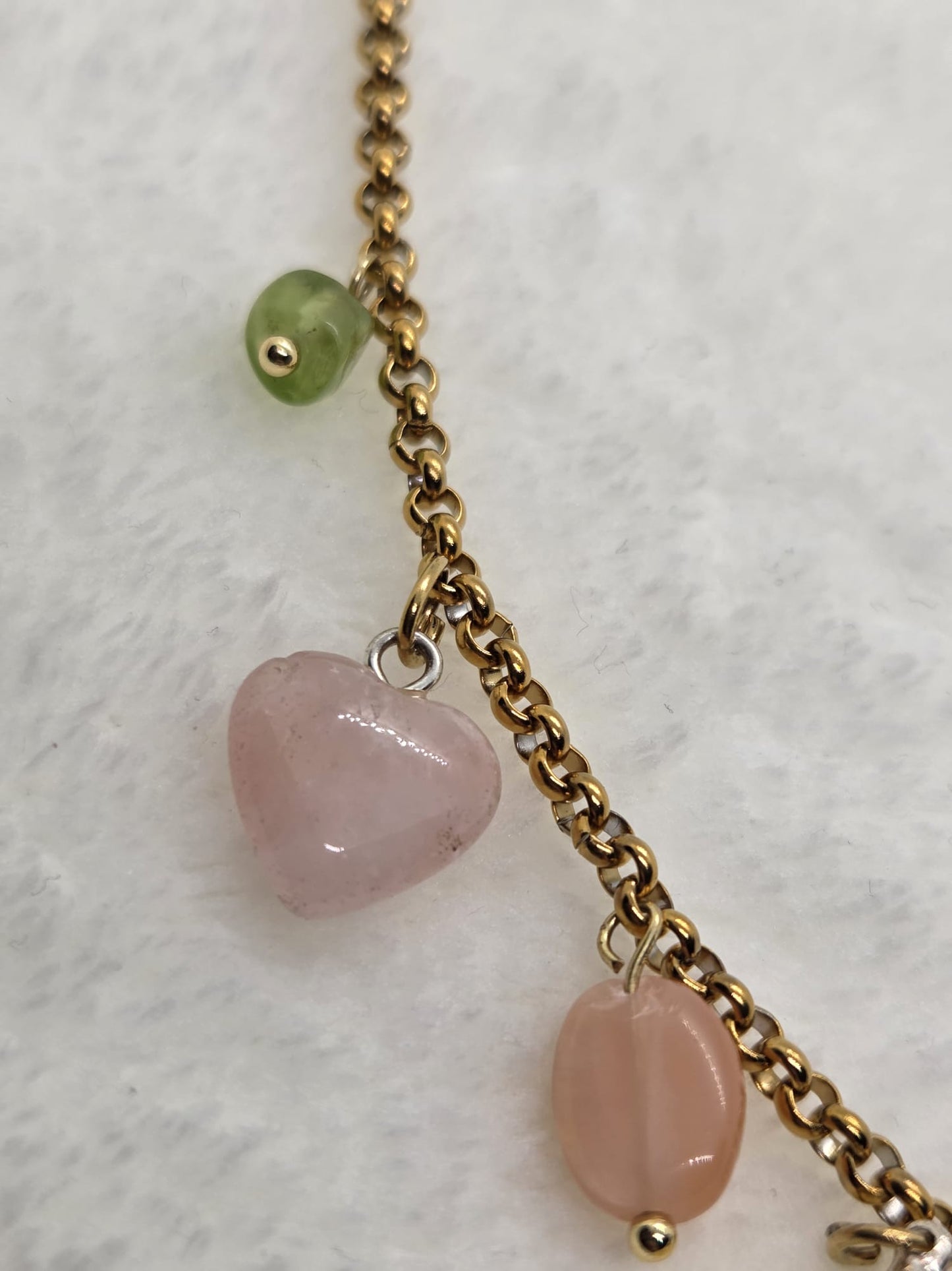 Statementketting Peridoot, Maansteen, Rozenkwarts, Calciet